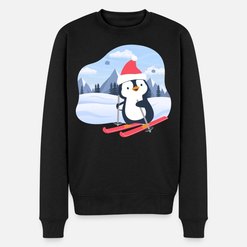 Kleiner Pinguin fährt Ski - Männer Premium Bio Pullover - Schwarz