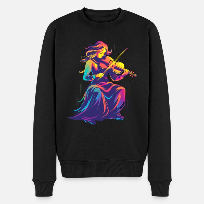 Geigenmädchen Retrowave - Männer Premium Bio Pullover - Schwarz