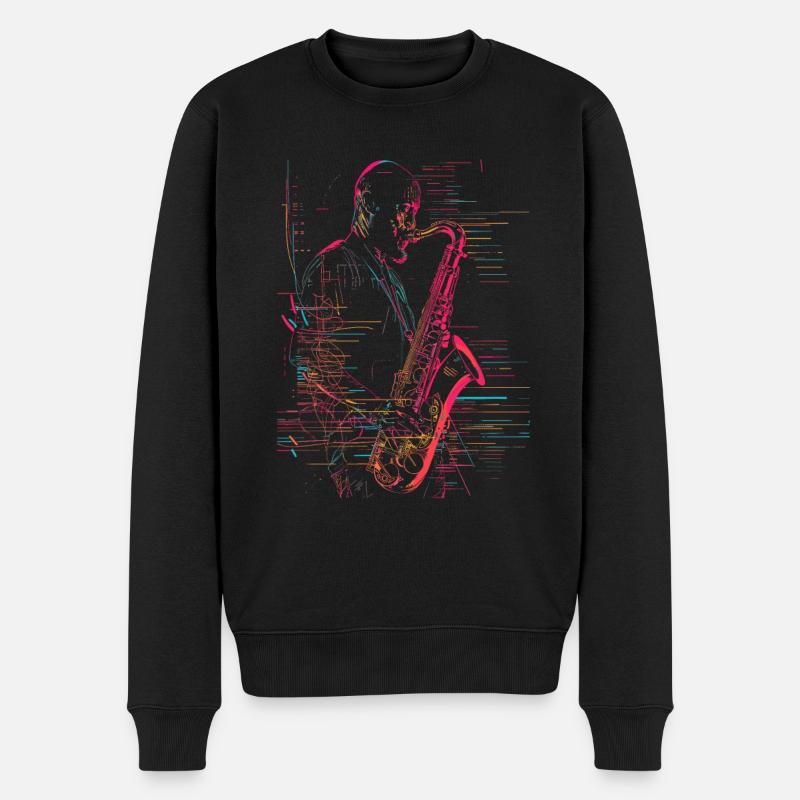 Saxophonspieler Line Art - Männer Premium Bio Pullover - Schwarz