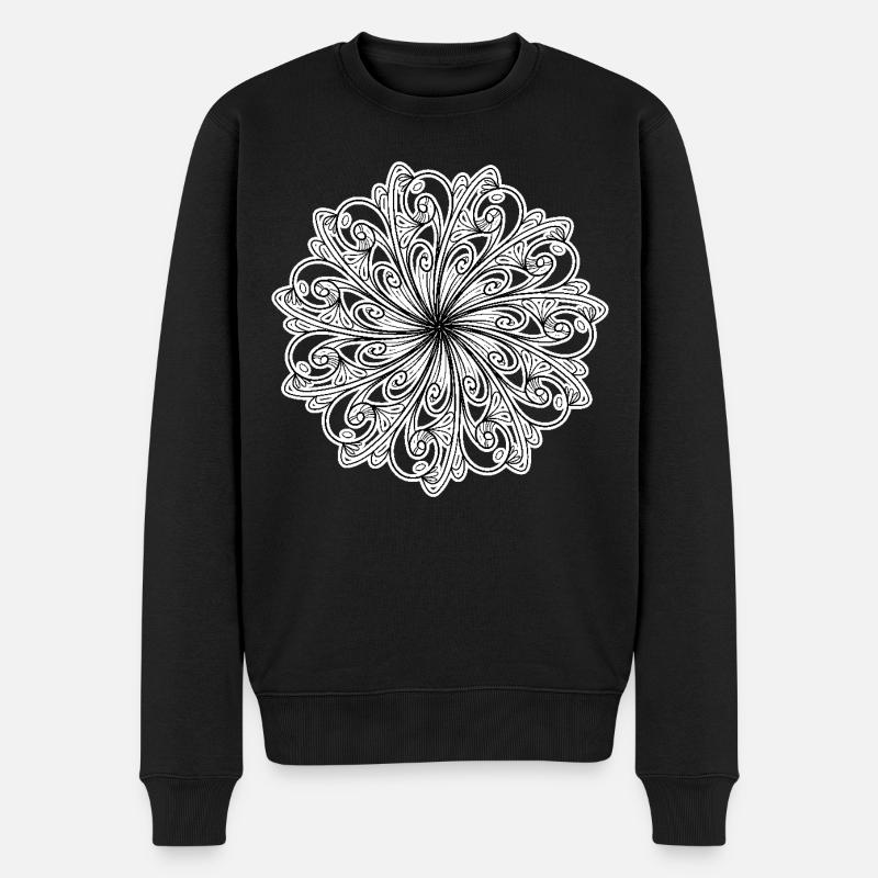 Schwarz-weißes Blumenmuster - Männer Premium Bio Pullover - Schwarz
