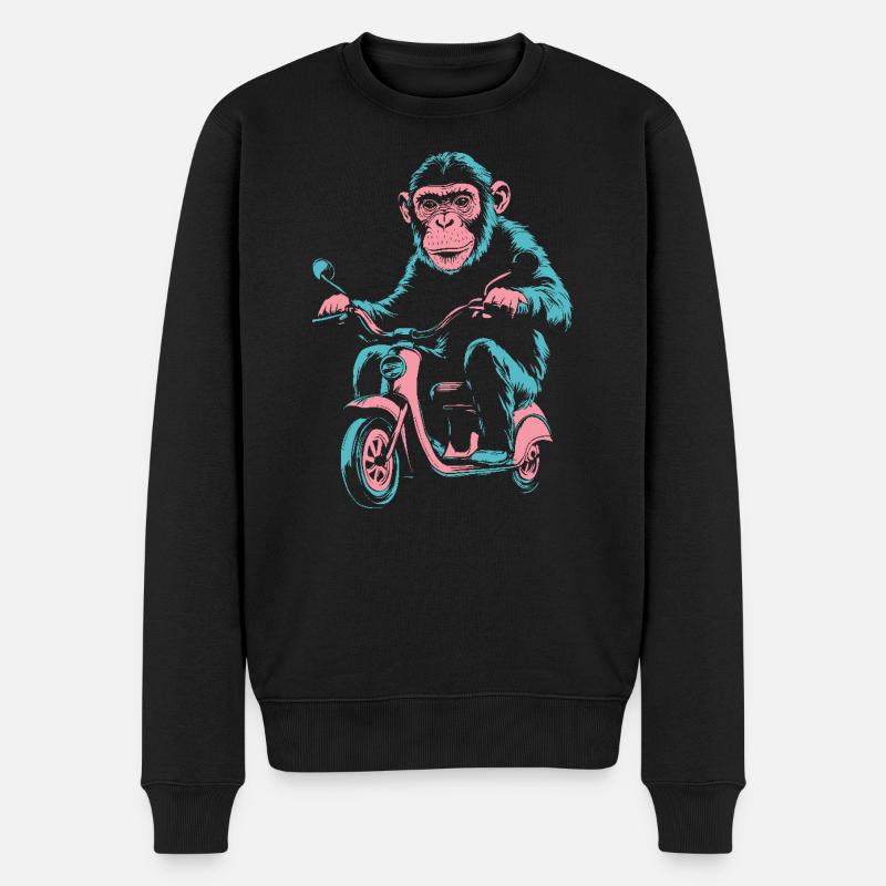 Affe auf dem Roller – Retro Streetstyle - Männer Premium Bio Pullover - Schwarz