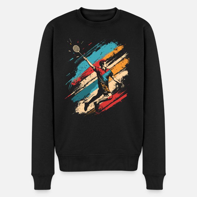 Retro Badminton - Männer Premium Bio Pullover - Schwarz