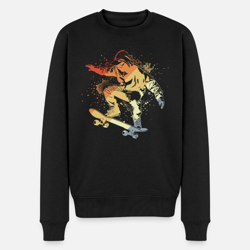 Skater Skizze Retro Style - Männer Premium Bio Pullover - Schwarz
