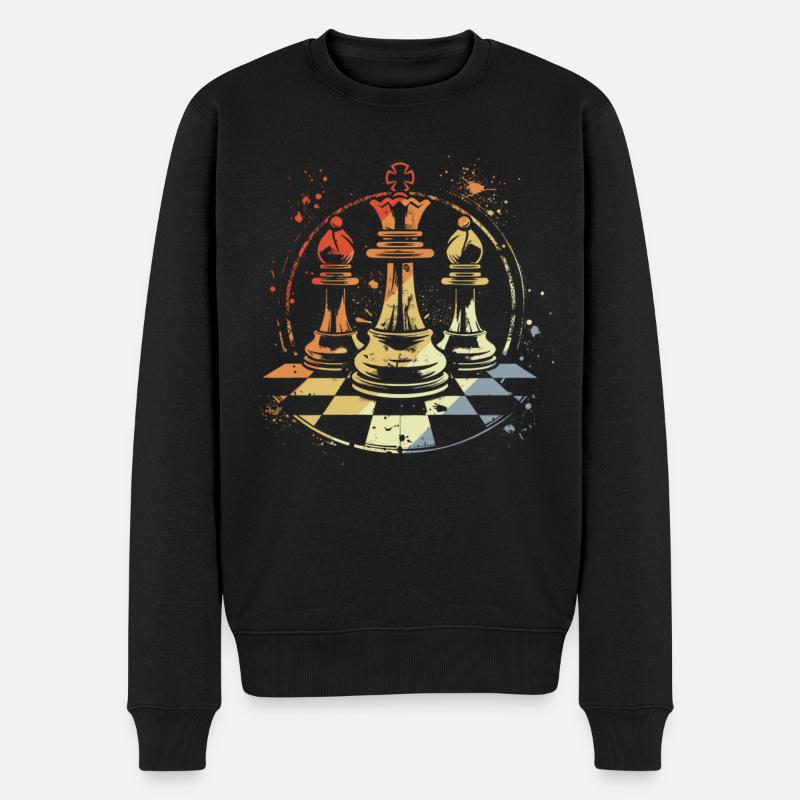 Retro Schachfiguren - Männer Premium Bio Pullover - Schwarz