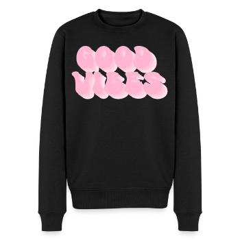 Positive Stimmung – Retro Bubble Schrift - Männer Premium Bio Pullover - Schwarz - Vorne - Nico (187cm)