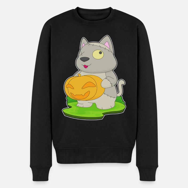 Katze Halloween Zombie - Männer Premium Bio Pullover - Schwarz