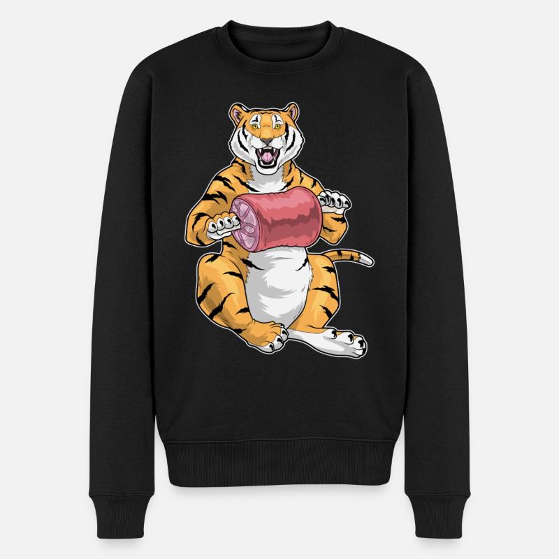 Tiger Fleisch - Männer Premium Bio Pullover - Schwarz