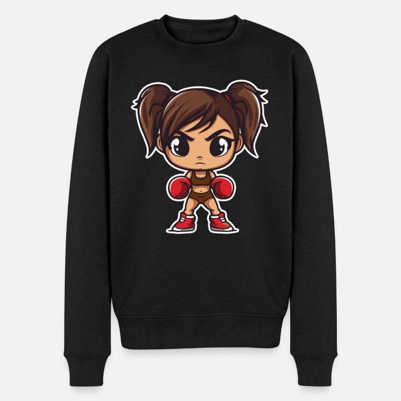 Dessin animé de boxe fille - Pull Premium bio Homme - noir