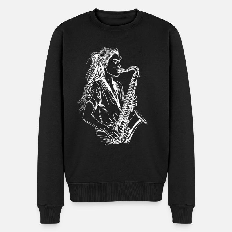Weiblicher Saxophonist - Männer Premium Bio Pullover - Schwarz