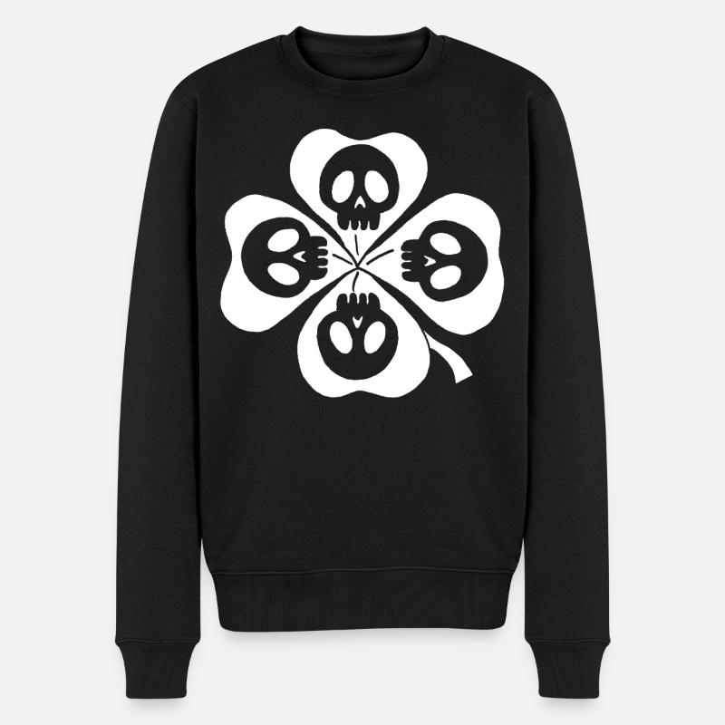 Têtes de mort et trèfle à quatre feuilles blanc - Pull Premium bio Homme - noir