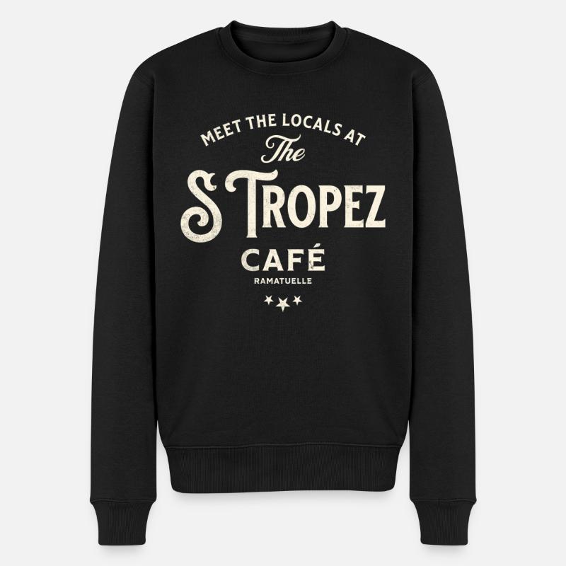 Typografisches Vintage-Design St. Tropez Café - Männer Premium Bio Pullover - Schwarz