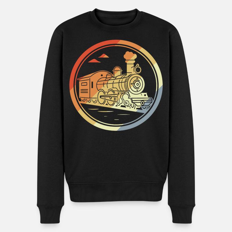 Lokomotive Skizze Retro Style - Männer Premium Bio Pullover - Schwarz