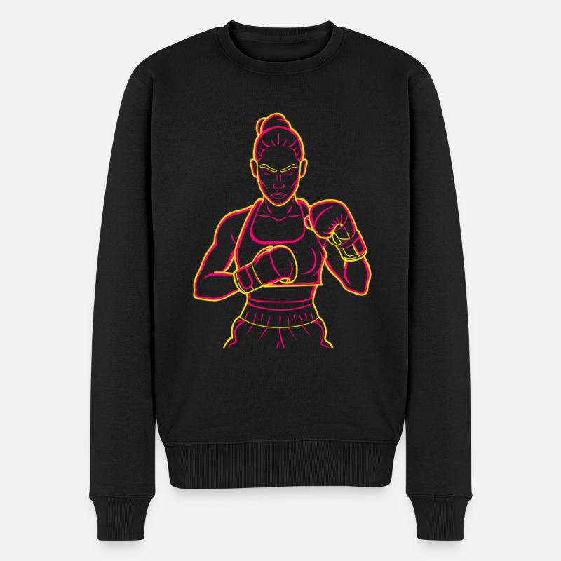 Boxerin Zeichnung - Männer Premium Bio Pullover - Schwarz