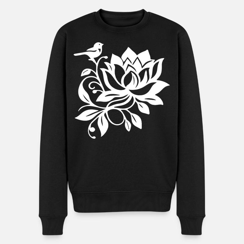 Le lotus blanc et l'oiseau - Pull Premium bio Homme - noir