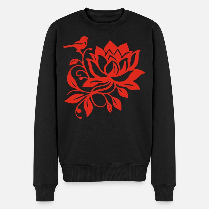 Le lotus rouge et l'oiseau - Pull Premium bio Homme - noir