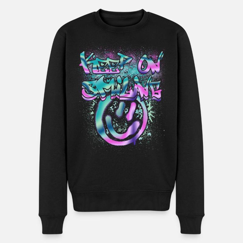 Im Dunkeln leuchtende Smileys und Text - Männer Premium Bio Pullover - Schwarz