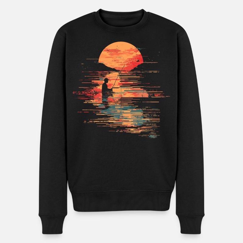 Fischerei Illustration - Männer Premium Bio Pullover - Schwarz