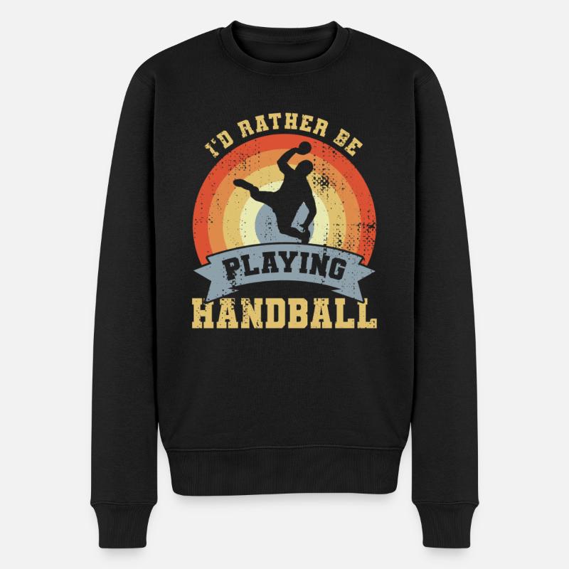 Handballer Spruch Retro Look - Männer Premium Bio Pullover - Schwarz
