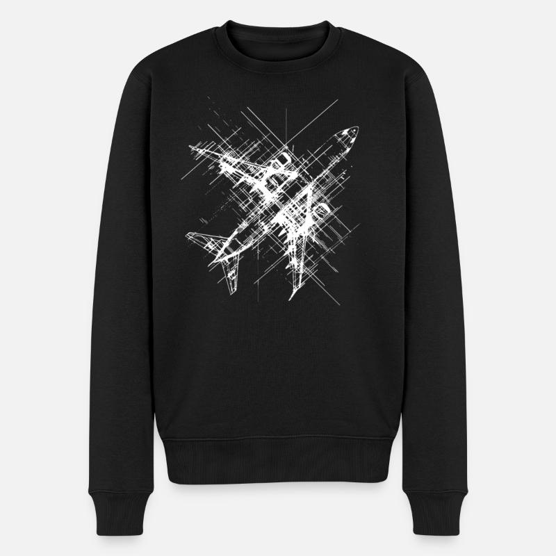 Flugzeug Line Art - Männer Premium Bio Pullover - Schwarz