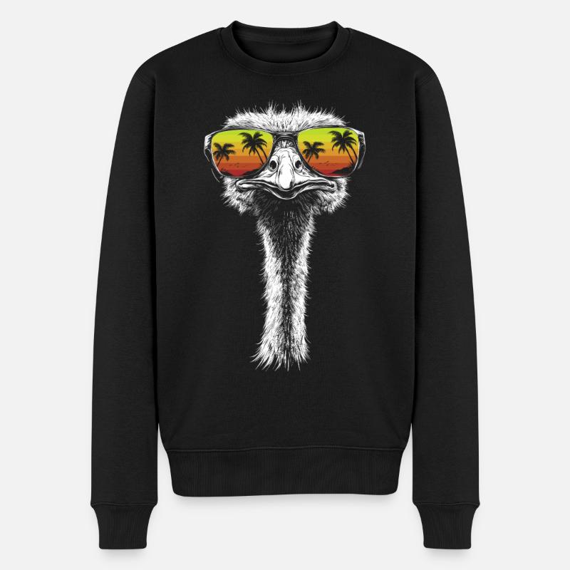 Strauß Sonnenbrille Vogel Palmen Geschenk Retro - Männer Premium Bio Pullover - Schwarz