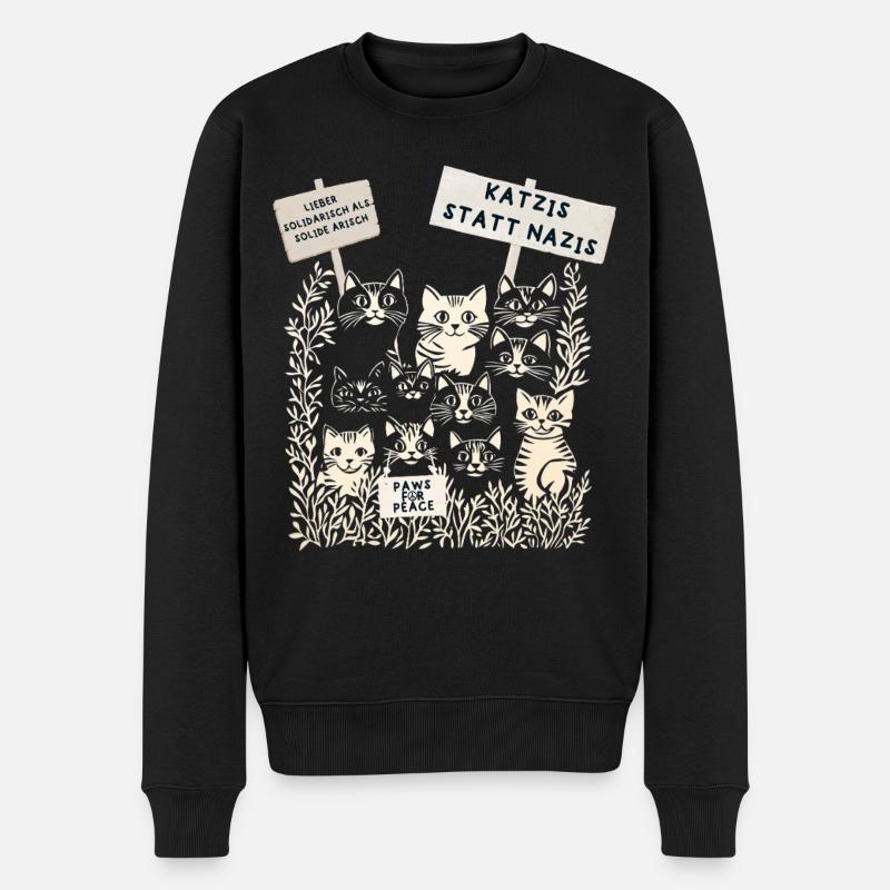 Demo Katzen gegen rechts  - Männer Premium Bio Pullover - Schwarz