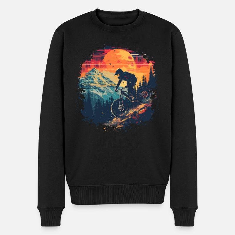 Mountainbiking Synthwave - Männer Premium Bio Pullover - Schwarz