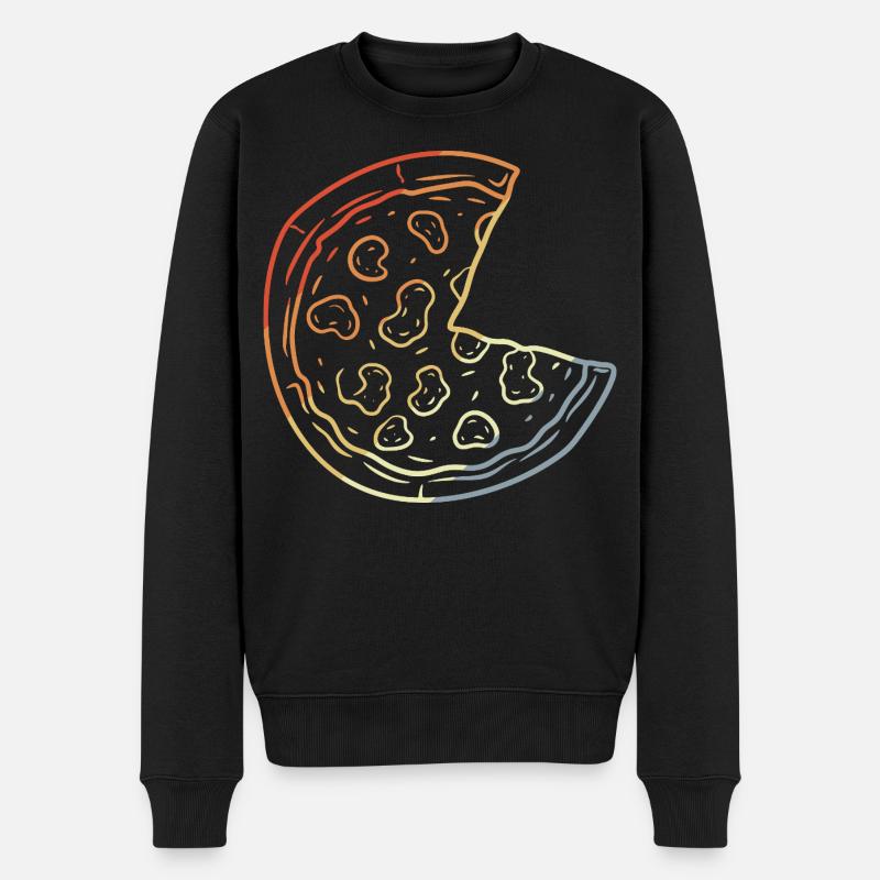 Pizza Line Art Retro - Männer Premium Bio Pullover - Schwarz