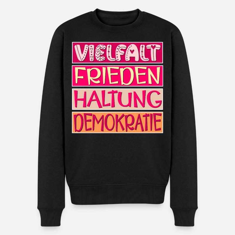 VIELFALT FRIEDEN HALTUNG DEMOKRATIE - Männer Premium Bio Pullover - Schwarz