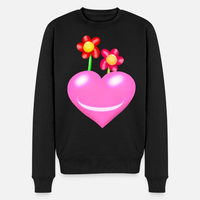 Herz Herzen Blume Blumen Valentin - Männer Premium Bio Pullover - Schwarz