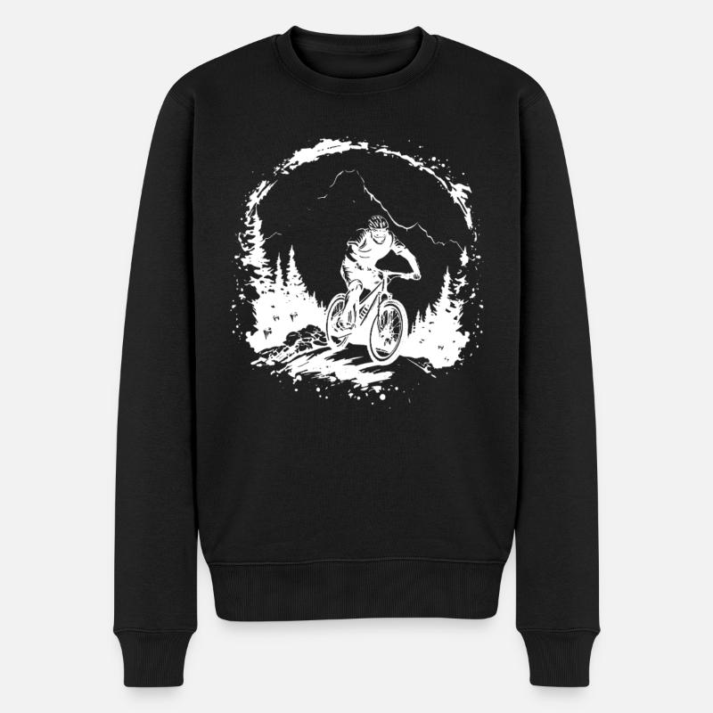 Mountainbiking Zeichnung - Männer Premium Bio Pullover - Schwarz