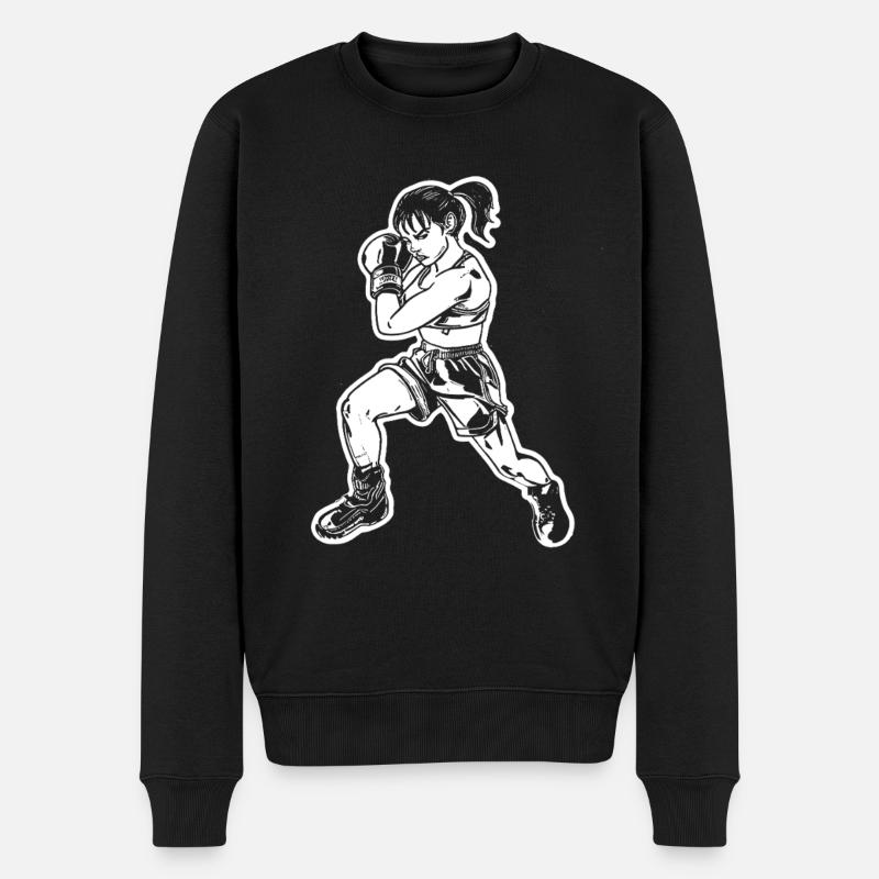 Boxerin Skizze - Männer Premium Bio Pullover - Schwarz