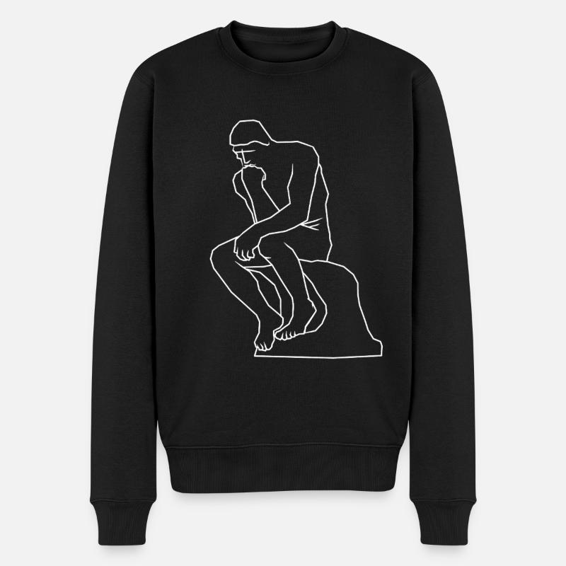 Die Denker-Statue Strichzeichnungen - Männer Premium Bio Pullover - Schwarz
