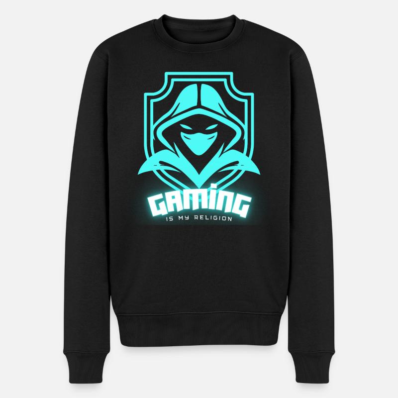 GAMING IST MEINE RELIGION - Männer Premium Bio Pullover - Schwarz