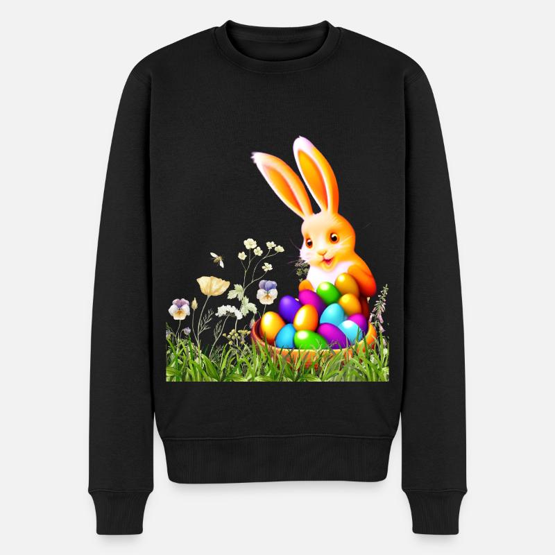Lapin de Pâques avec des œufs colorés - Pull Premium bio Homme - noir