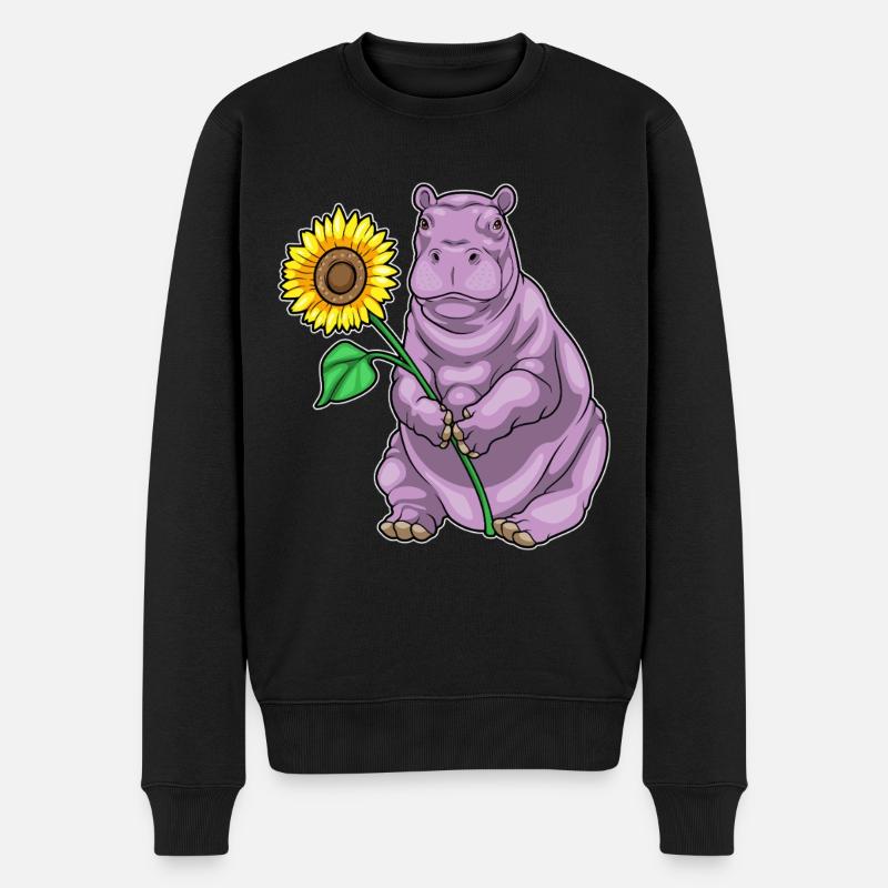 Nilpferd Sonnenblume - Männer Premium Bio Pullover - Schwarz