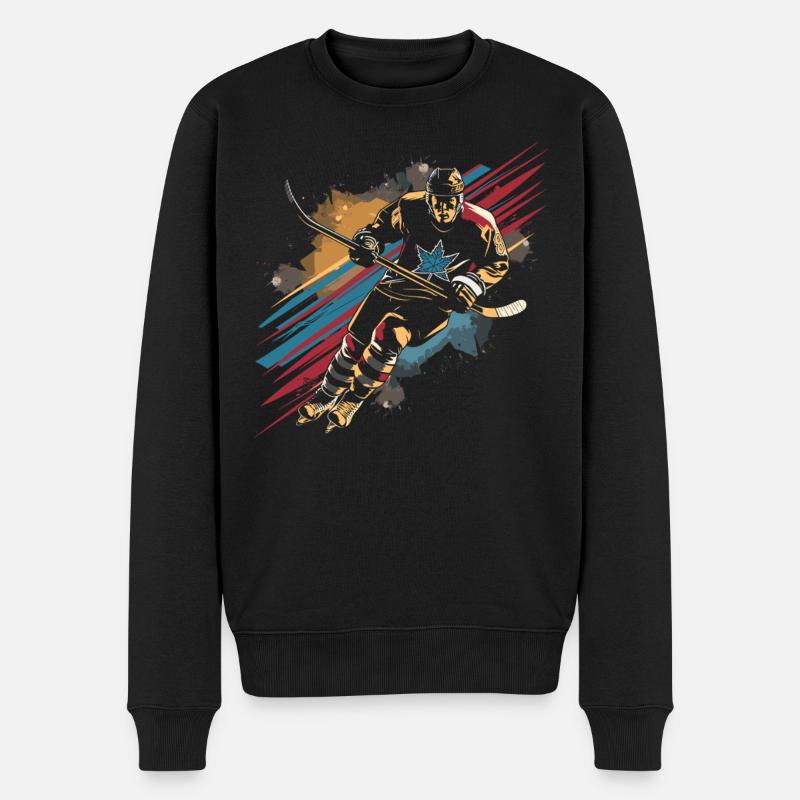 Eishockeyspieler Grafik - Männer Premium Bio Pullover - Schwarz
