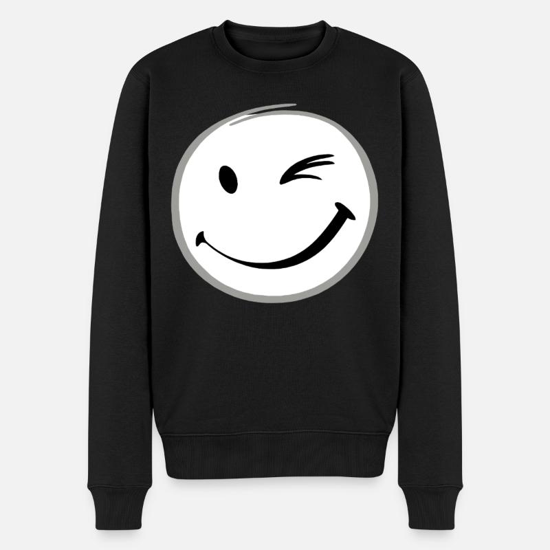 Zwinkerndes Lächeln - Männer Premium Bio Pullover - Schwarz