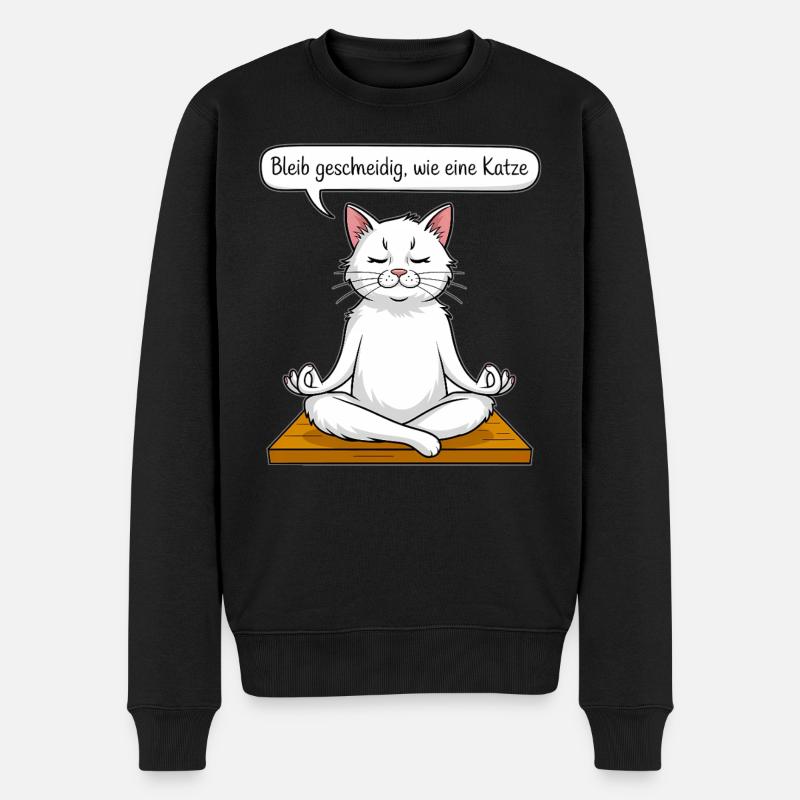 Katzen-Meditation - Männer Premium Bio Pullover - Schwarz