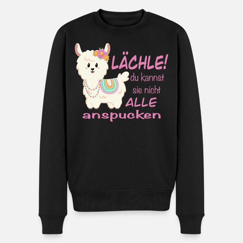 Lama Lächle! lustiger Spruch - Männer Premium Bio Pullover - Schwarz