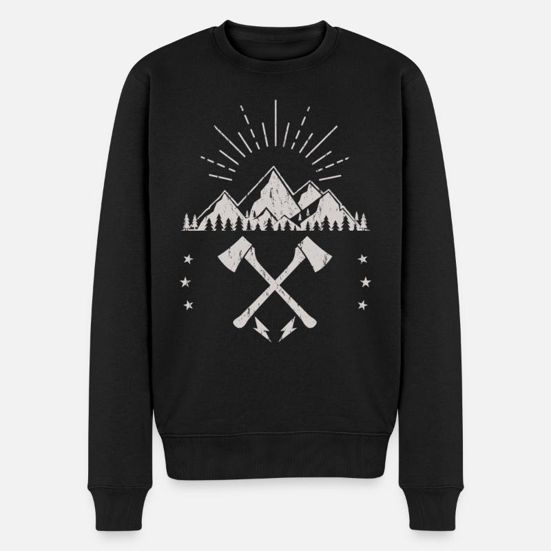 Rugged Mountain Sunrise Axe Emblem - Men's Premium Organic Jumper - black