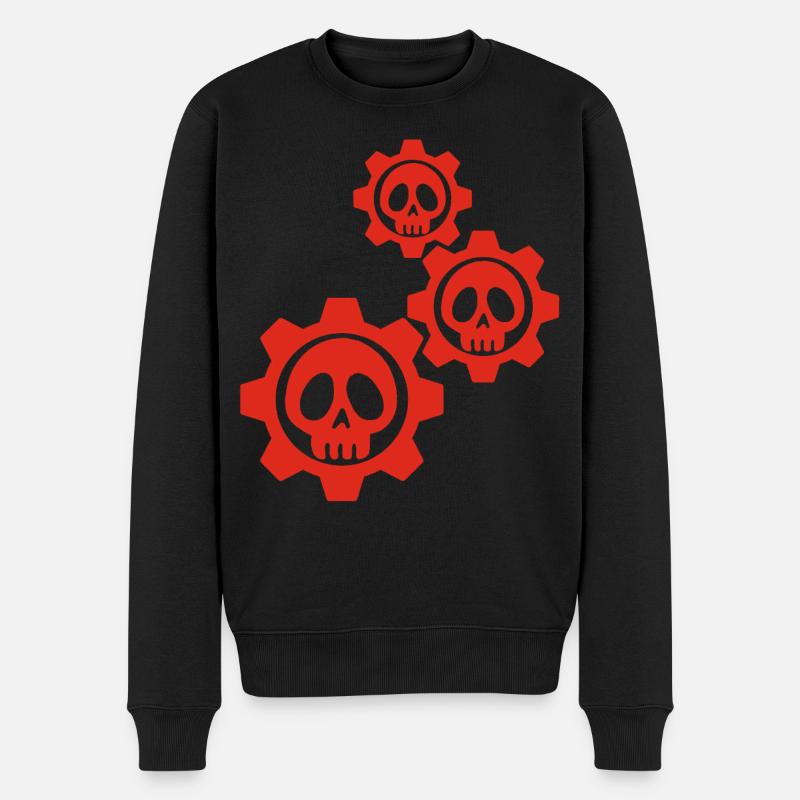 Rote Zahnräder und Schädel - Männer Premium Bio Pullover - Schwarz