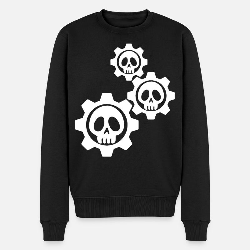 Engrenages et crânes blancs - Pull Premium bio Homme - noir