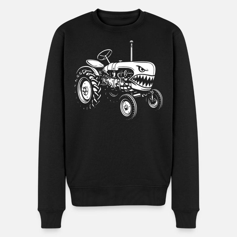 Haifisch-Traktor Attacke - Männer Premium Bio Pullover - Schwarz