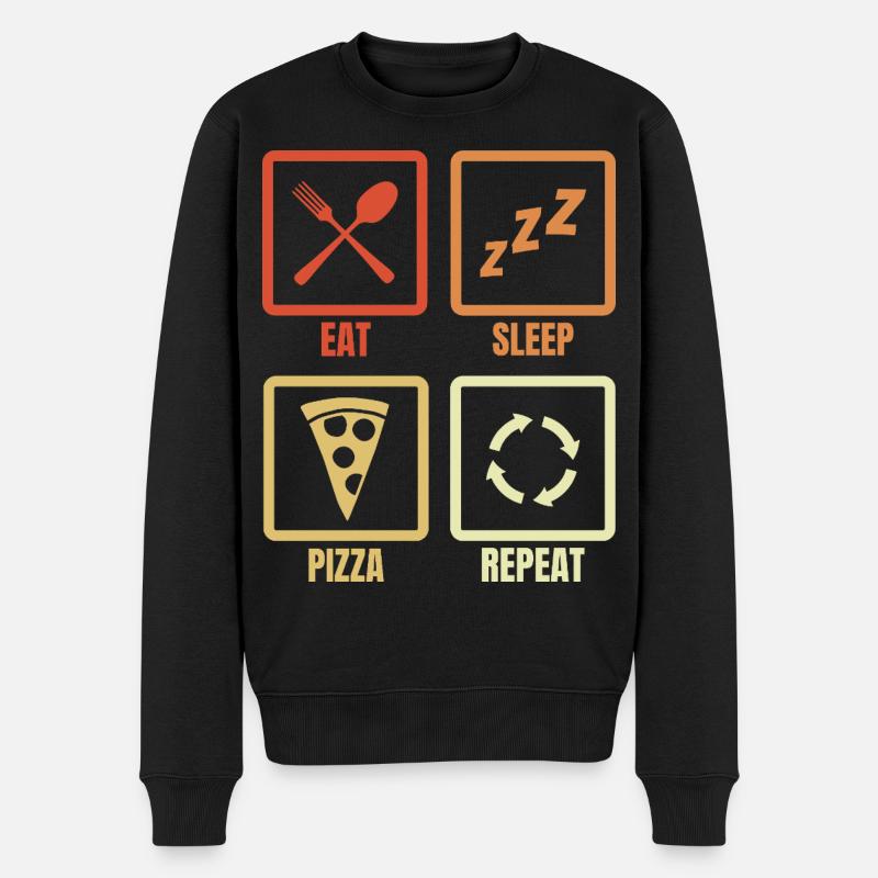 Essen Schlafen Pizza Wiederholen - Männer Premium Bio Pullover - Schwarz