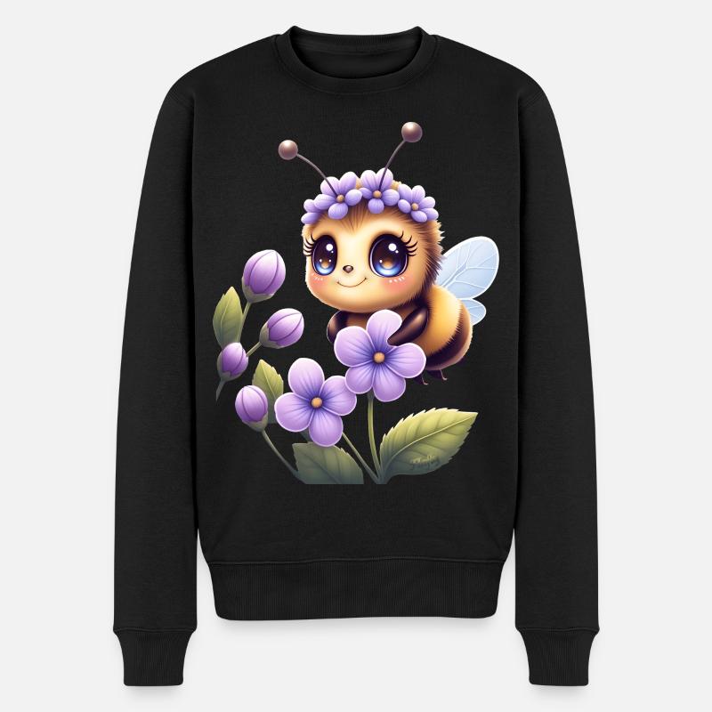Abeille mignonne parmi les lilas 🐝 - Pull Premium bio Homme - noir