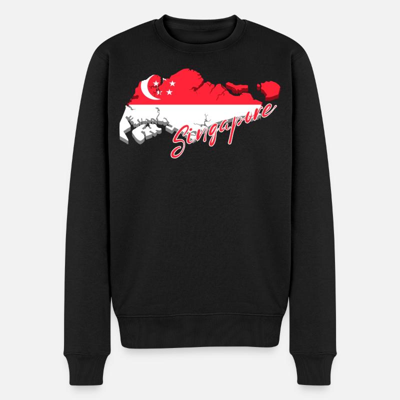 Landkarte von Singapur, Flagge von Singapur - Männer Premium Bio Pullover - Schwarz