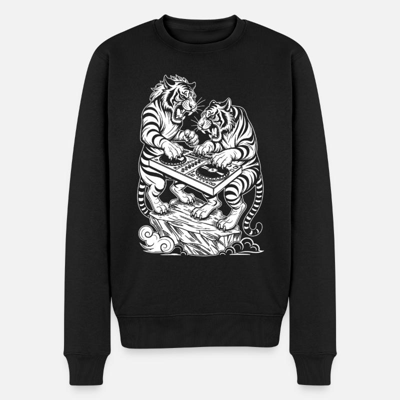 Techno DJ Shirt: Raver Tiger in Electro Vibes - Männer Premium Bio Pullover - Schwarz
