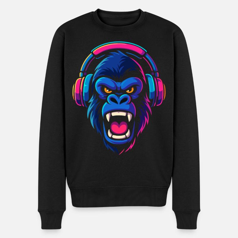 Neon Gorilla avec casque - Pull Premium bio Homme - noir