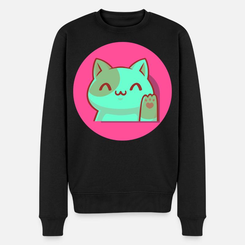 Chibi Kawaii Katze, Glücksbringer, Popart pink - Männer Premium Bio Pullover - Schwarz