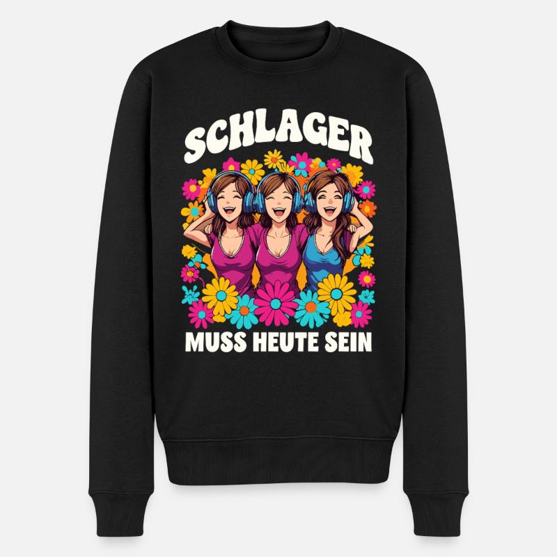 Schlager Muss Heute Sein Buntes Blumenmotiv - Männer Premium Bio Pullover - Schwarz